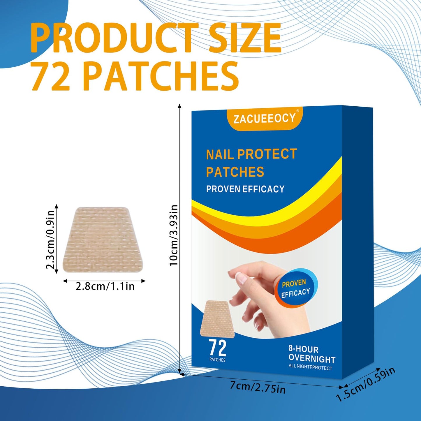 ZACUEEOCY 72PCS Nail Treatment Patches for Toenail and Fingernails, Nail Repair Patches Extra Strength 8-Hours Overnight Care and Repair for Damaged Nails for Men and Women