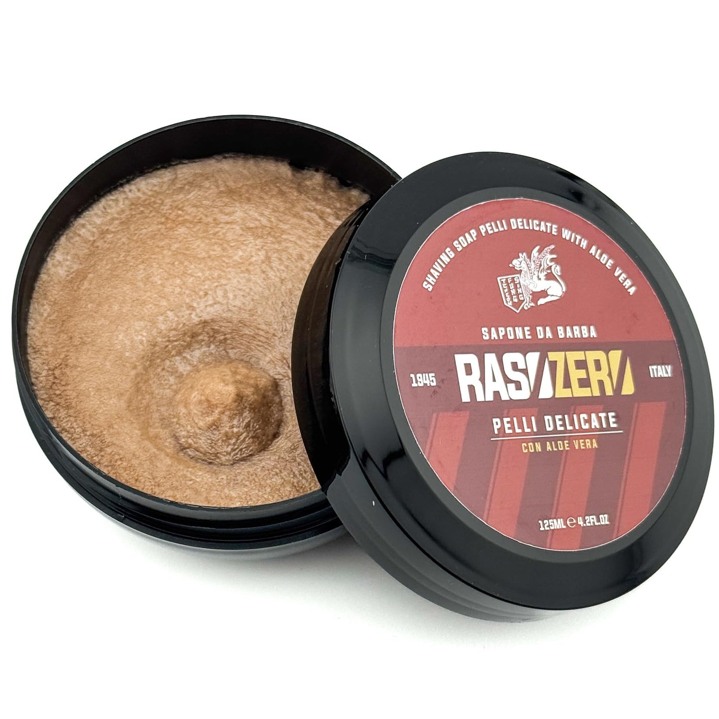 Rasozero Pelli Delicate Shaving Soap 125ml – Gentle Shave Soap for Sensitive Skin, Made in Italy, with Light Tobacco Fragrance – Classic Italian Wet Shaving Soap for Smooth and Comfortable Shave