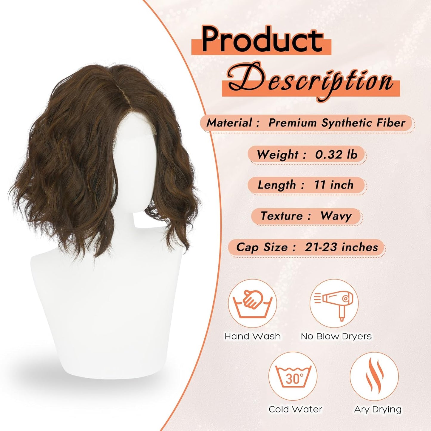 Blonde Bob Wig for Women - Lace Front Short Soft Wavy Curly Synthetic Hair | 11 Inch Natural Look