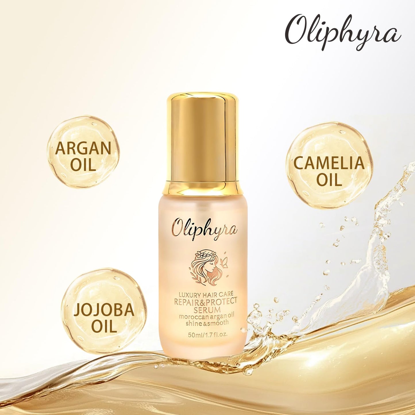 Oliphyra Hair Oil with Argan and Jojoba Seed, Weightless Hair Care Serum for Damage Repair, Frizz, Split Ends & Shine - Heat Protectant Treatment - Paraben, Phthalate & Sulfate Free - 1.7 Fl Oz