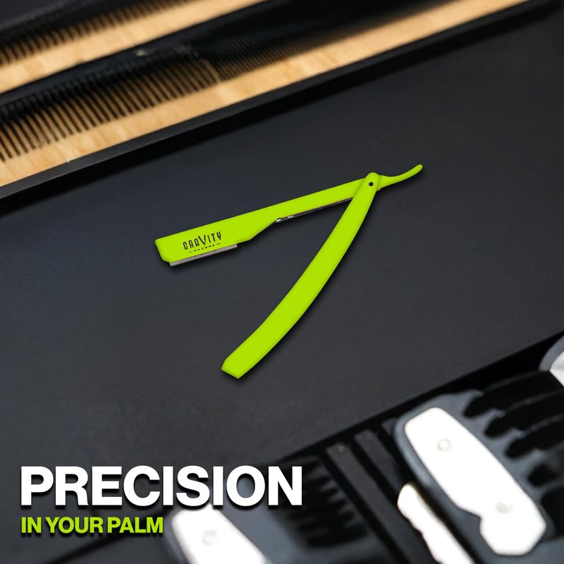 GRAVITY RAZORS Professional Straight Razor Kit – Minimal Exposure, Includes 10 Premium Blades, 0.5mm Exposed, Green