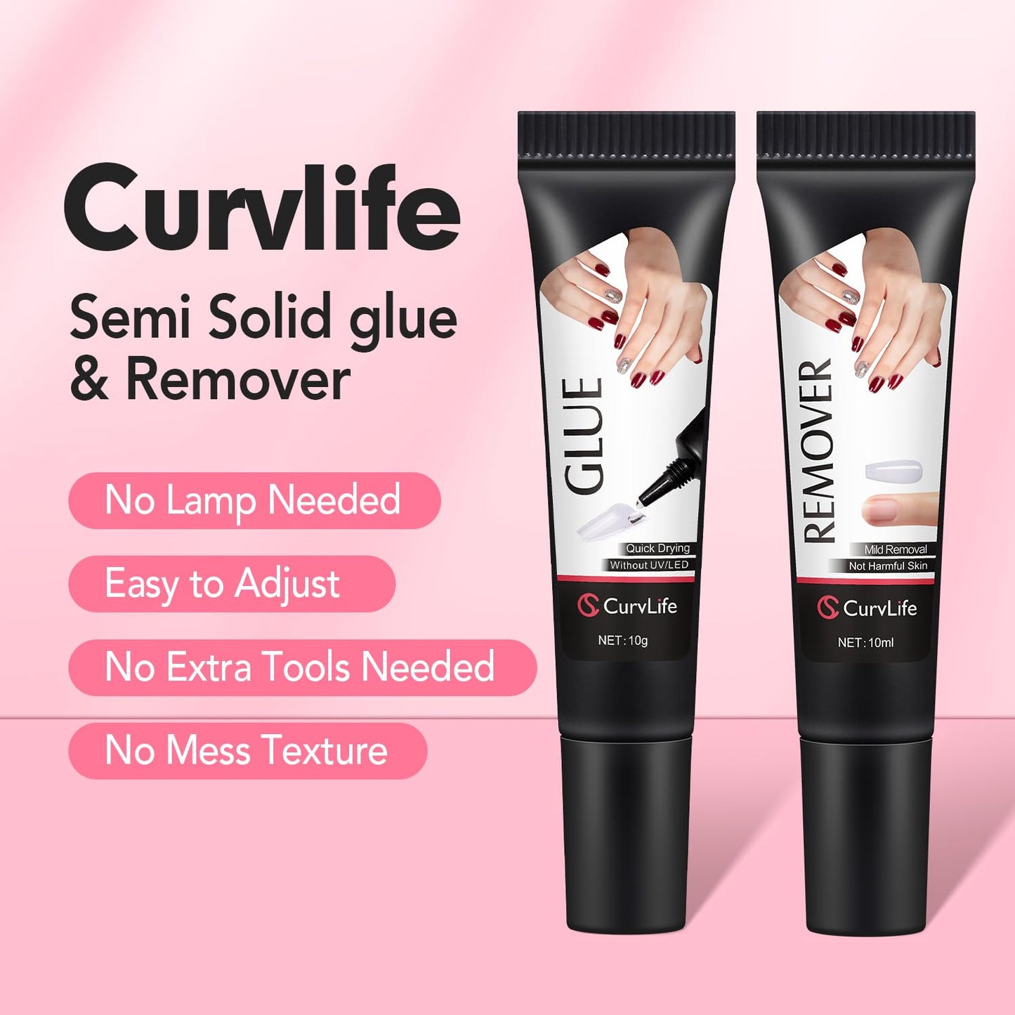 Quick Drying Semi Solid Nail Glue - 10g with 10ml Remover for Press-On Tips | Long Lasting Acrylic Nails Kit
