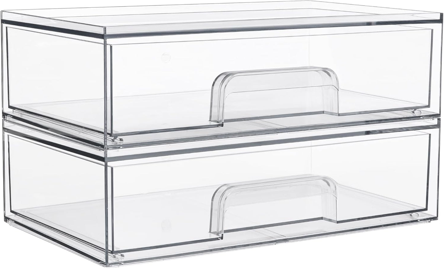 Clear Stackable Storage Drawers - 12.1''W Acrylic Organizers for Makeup, Cosmetics & Beauty Supplies | 2 Pack