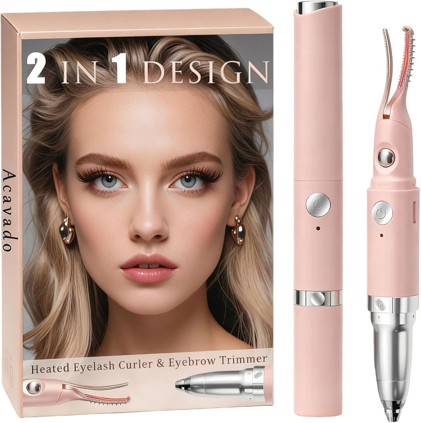 Heated Eyelash Curler - 2-in-1 Electric Eyelash & Eyebrow Trimmer | USB Rechargeable, Anti-Burn Design, Gold