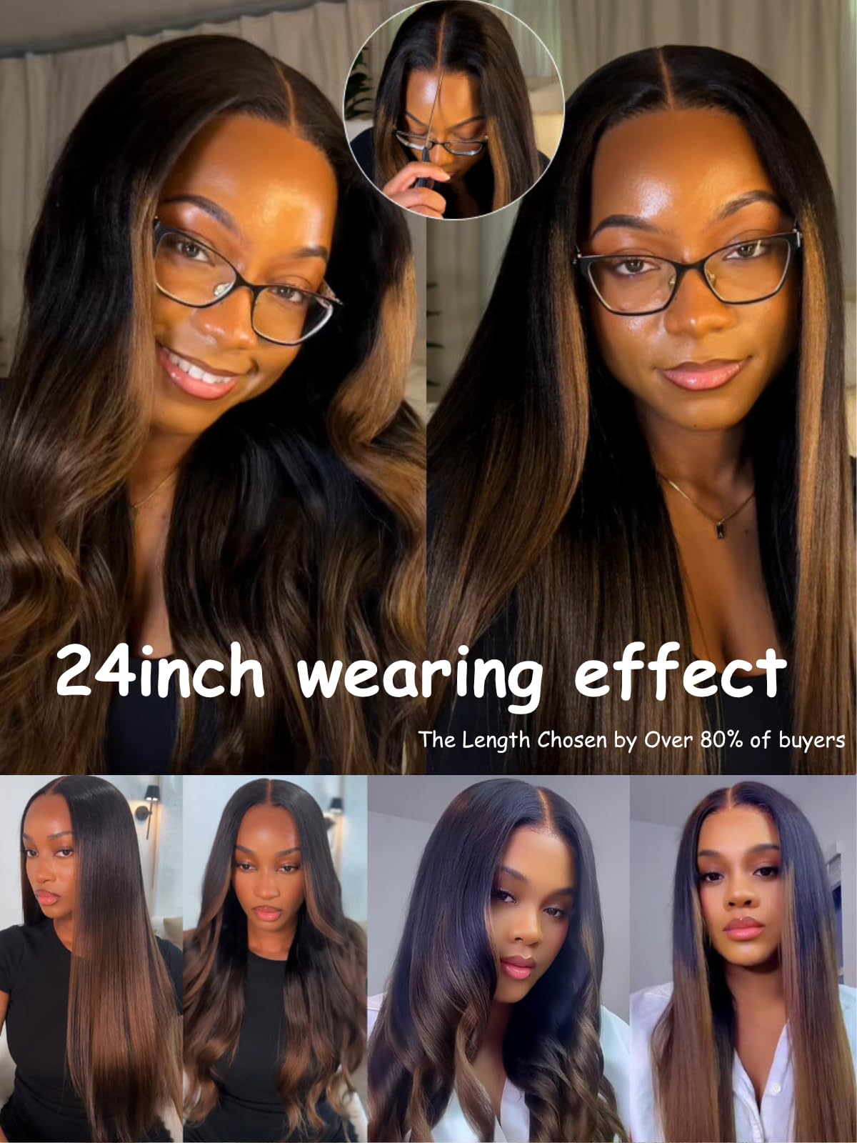UNICE Chestnut Brown Ombre Yaki Straight 7x5 Pre Cut HD Lace Front Wigs Human Hair with Drawstring Bye Bye Knots Glueless Wig Pre Plucked Bleached Knots Natural Hairline 150% Density 20 inch