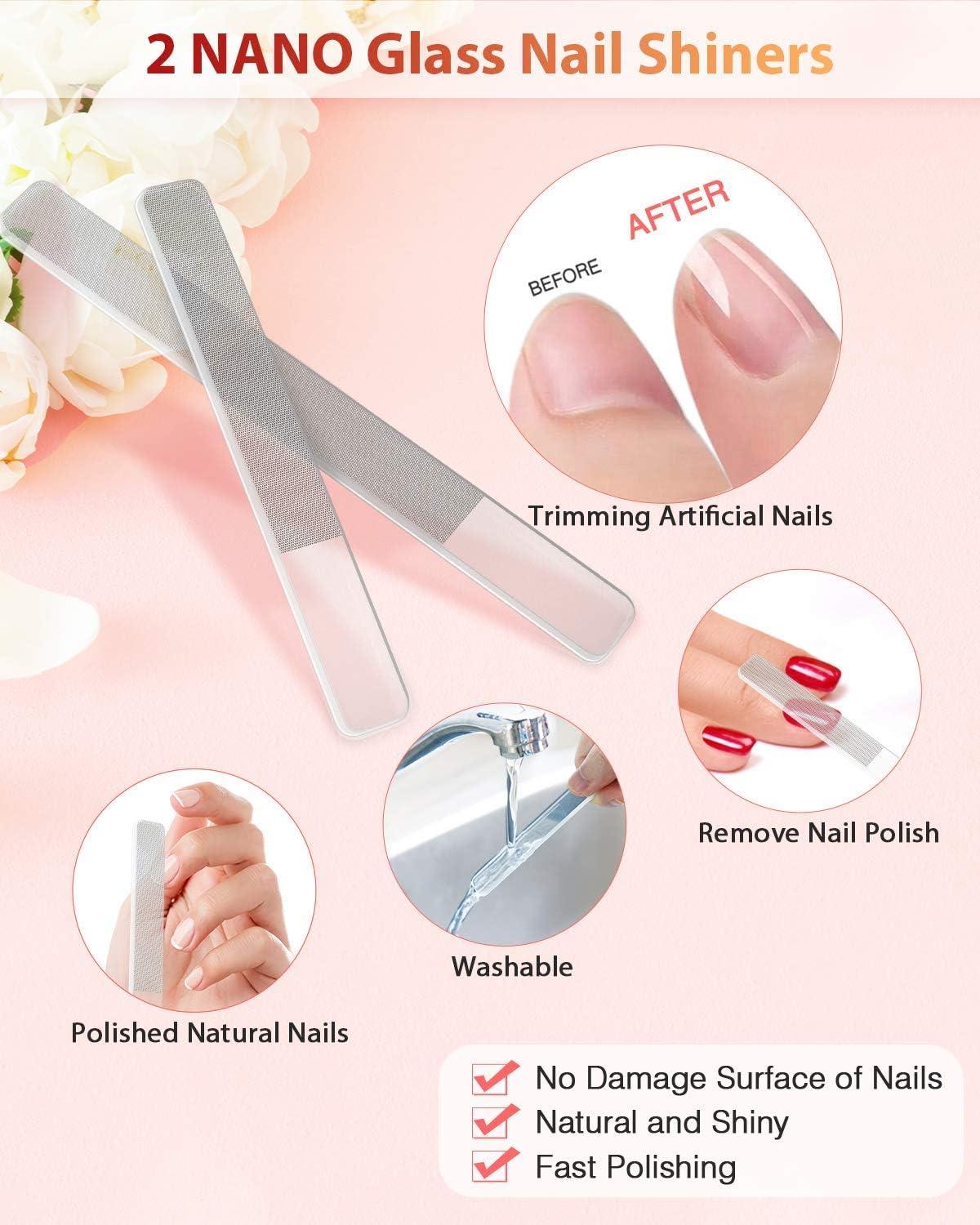 Crystal Nail File Set - 4PC Glass Nail Files & Buffers with Case | Professional Manicure Tools for Natural Nails