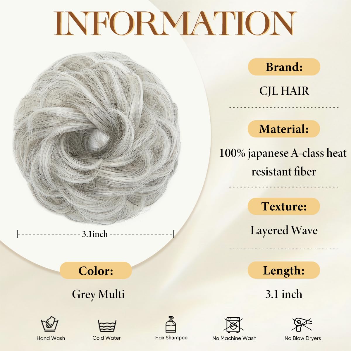 CJL HAIR Small Messy Bun Hair Pieces for Women Thin Hair Synthetic Curly Mini Scrunchies Hairpiece Updo with Elastic Band 2PCs Grey Multi