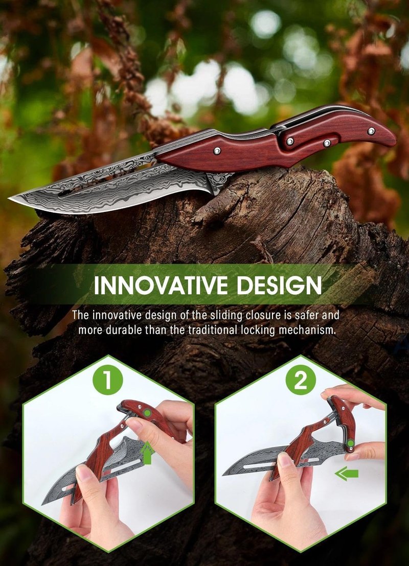 Dream Reach Folding Pocket Knife, Folding Knife with Elegant Pattern, Cool EDC Pocket Knives with Ergonomic Rosewood Handle for Outdoor Camping, Gift Collection for Men Women
