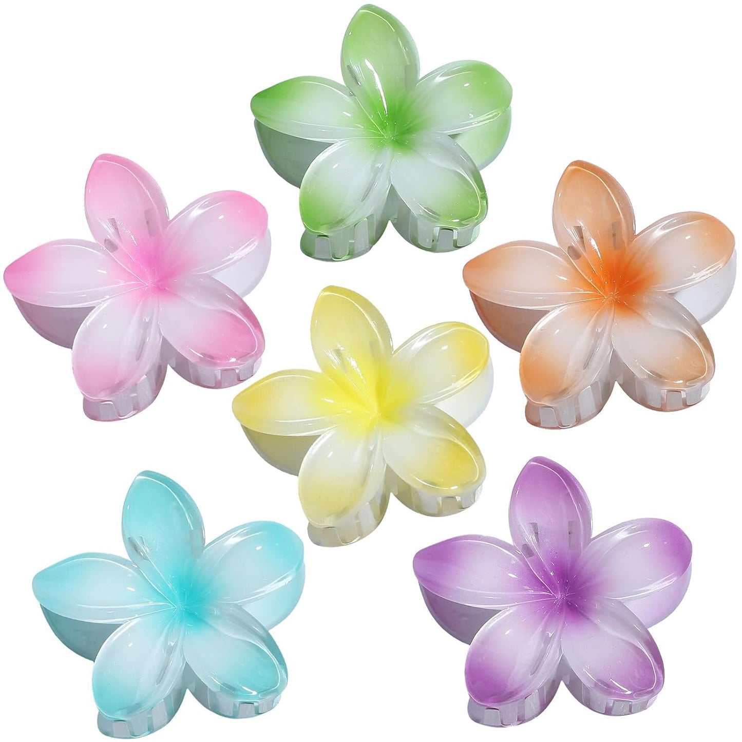 Large Flower Claw Hair Clips - 6 Pcs Hawaiian Style for Thick & Medium Hair | Beach Accessories for Women & Girls
