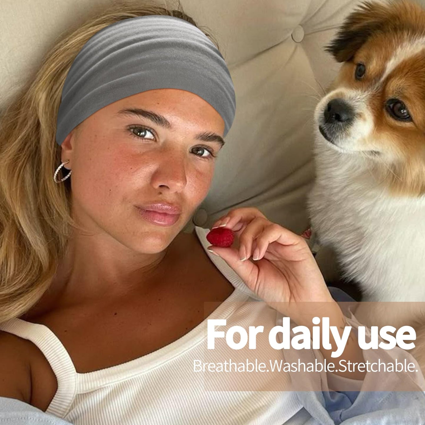 KU Wide Headbands for Women Non Slip 6 Pack Soft Elastic Hair Bands Sports Yoga Running Gym Workout Knotted Head Wraps, Cotton Cloth African Turbans Solid Color-With 6 Pcs Hair Ties