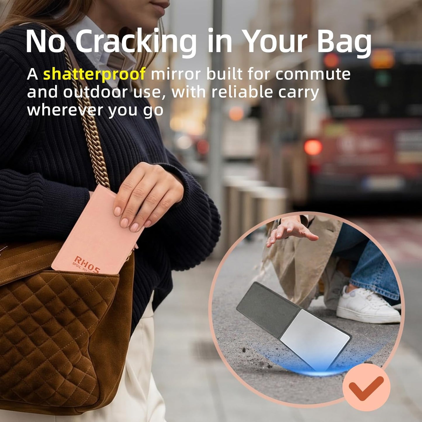 Shatterproof Stainless Steel Pocket Mirror - Compact Folding Travel Mirror for Women | Portable Handheld & Tabletop Use (Pink)