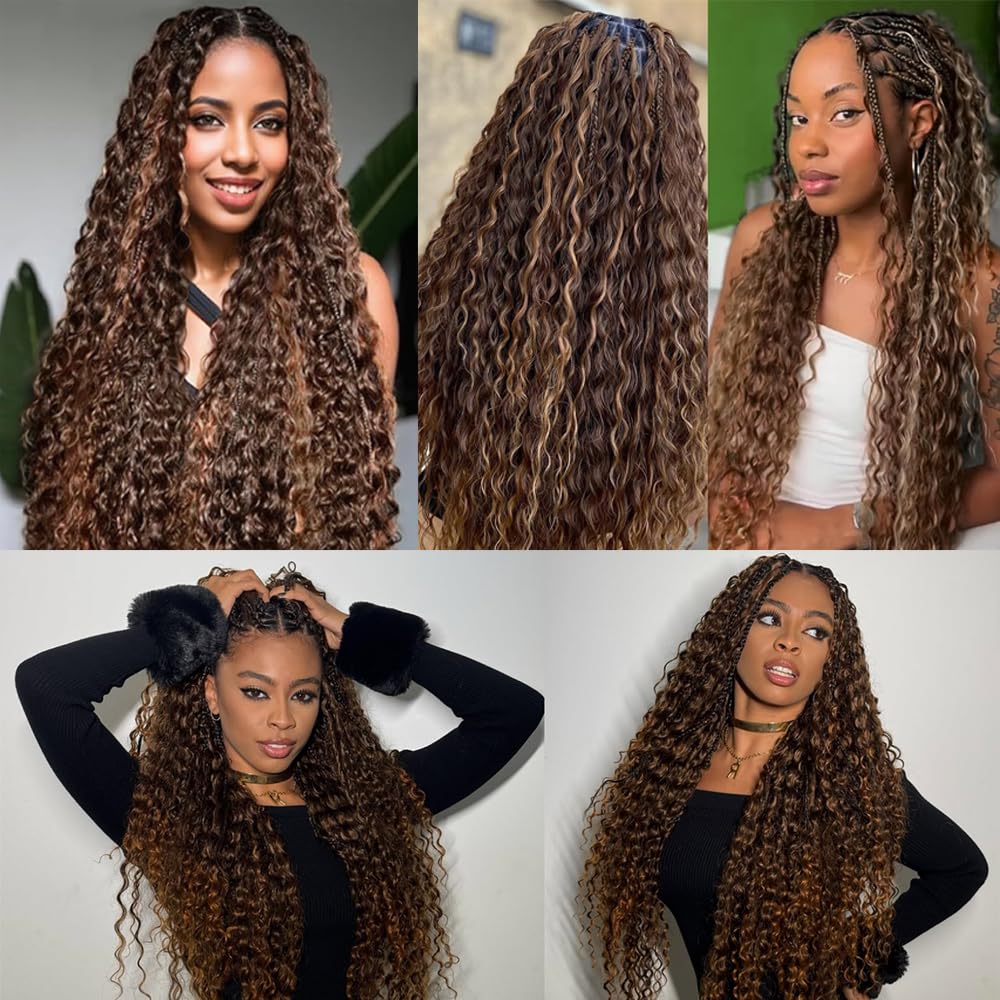 Freiuoke 34 34 34 Inch Brown Braiding Hair Deep Wave Bulk 3 Bundles 150g P430 Honey Brown Boho Human Hair for Braiding Hair Extensions