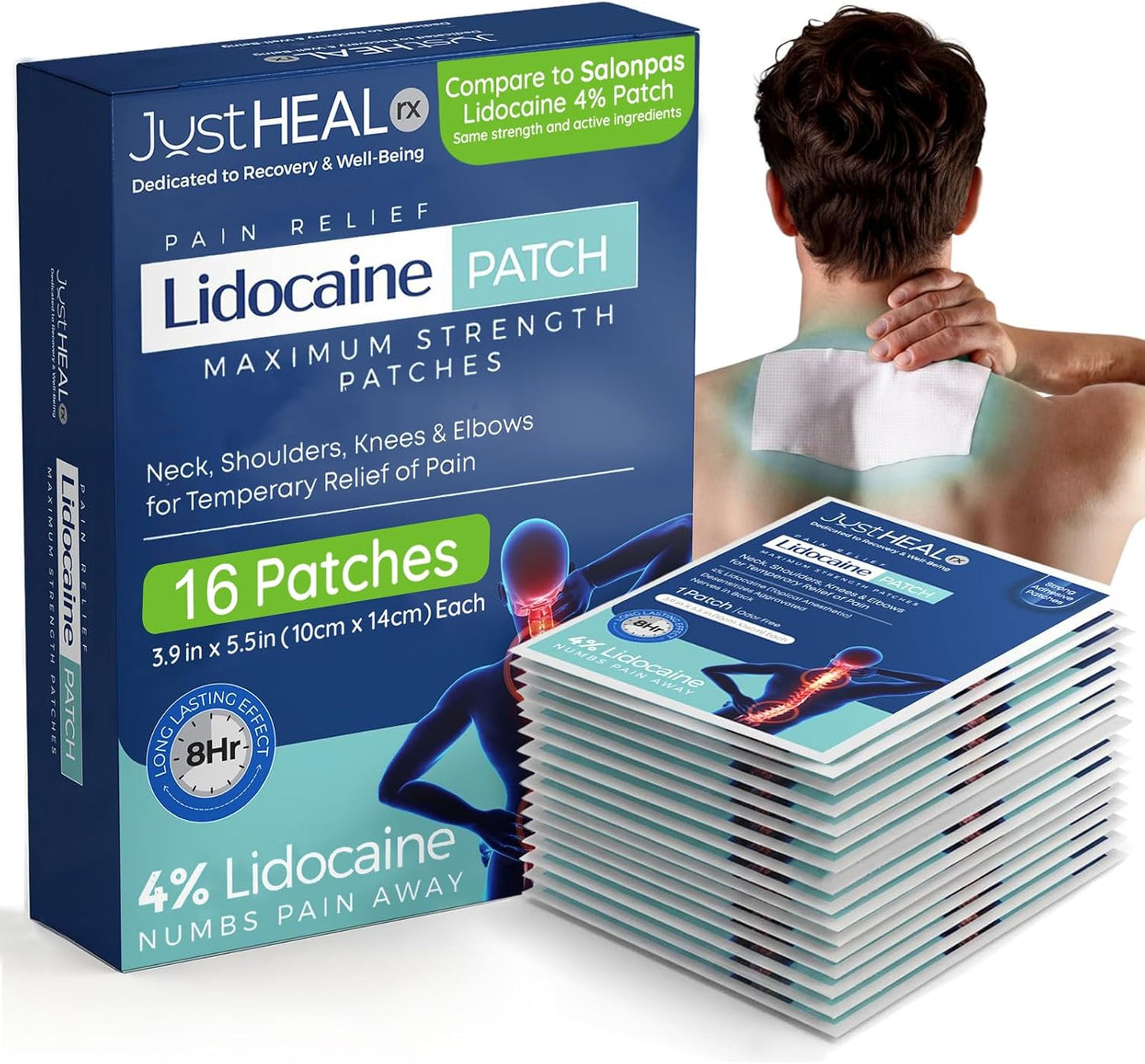Lidocaine Pain Relief Patches - 4% Numbing Gel for Knee, Sciatica, Neck & Back Pain | 32 Pack Maximum Strength