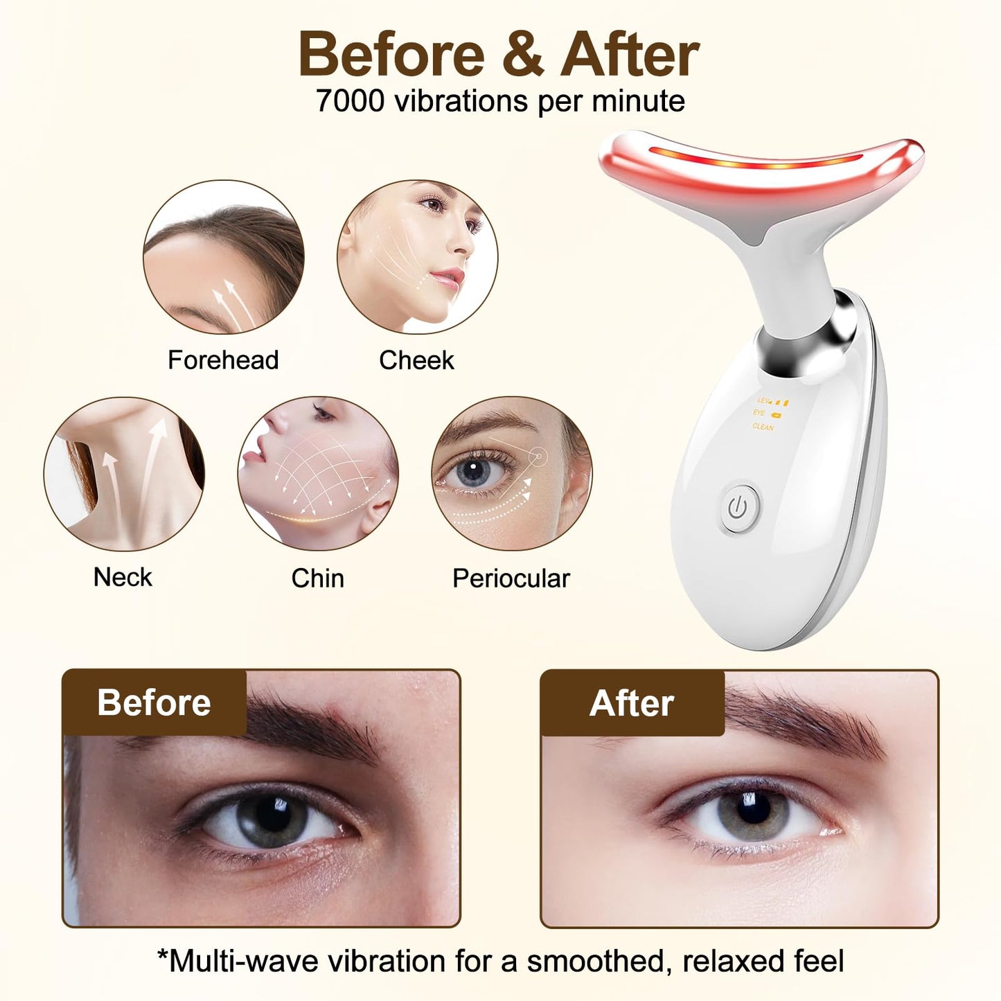 Face Beauty Device, 7 Color Multifunctional Facial Massager, Portable Face Massager Tool for Skin Care, Firming, Smoothing, Glossy White