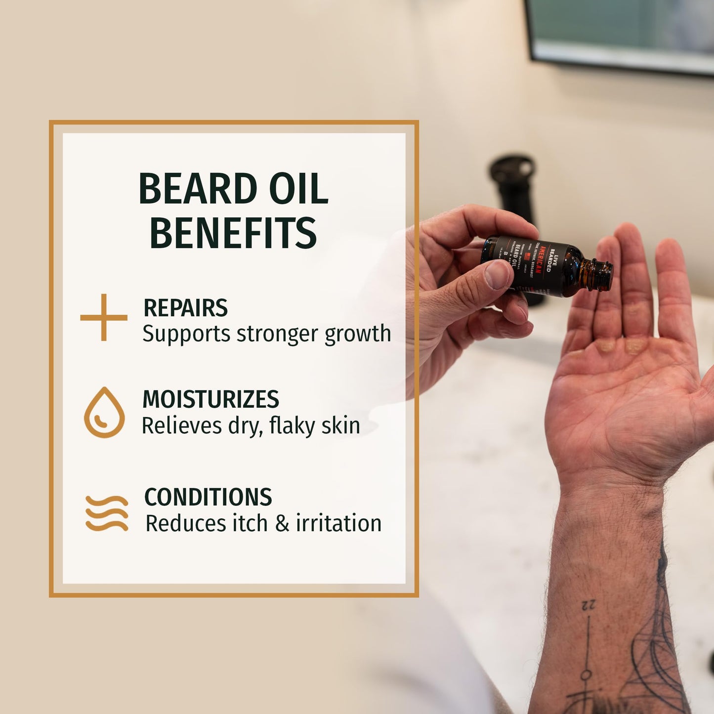 Live Bearded Beard Oil, 1 fl oz - Premium All-Natural Jojoba - Made in the USA - Hair and Skin Care for Men with Dry, Flaky Patches | Forge Scent - Hinoki Cypress, Clove, Amber