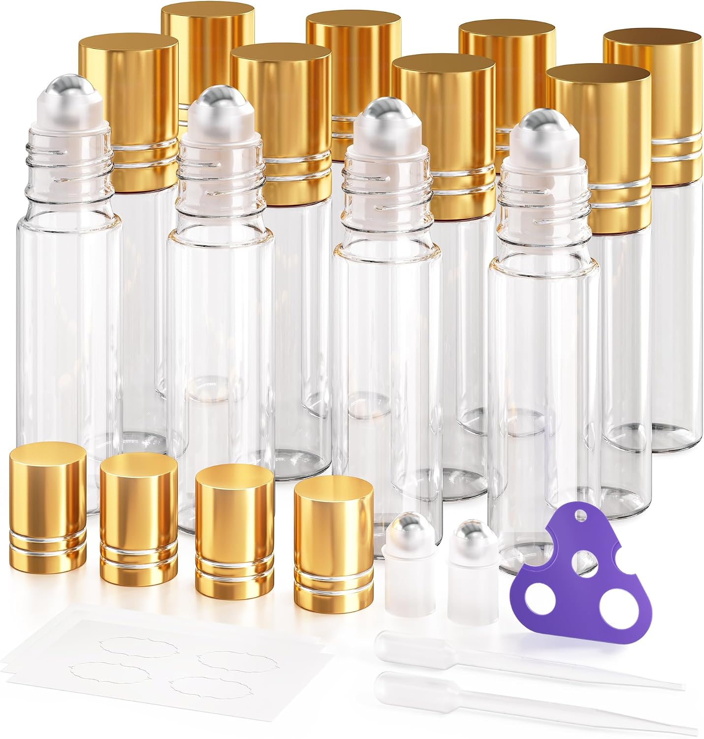 Essential Oil Roller Bottles - 48-Pack 10ml Amber Glass with Stainless Steel Roller Balls | Waterproof Labels