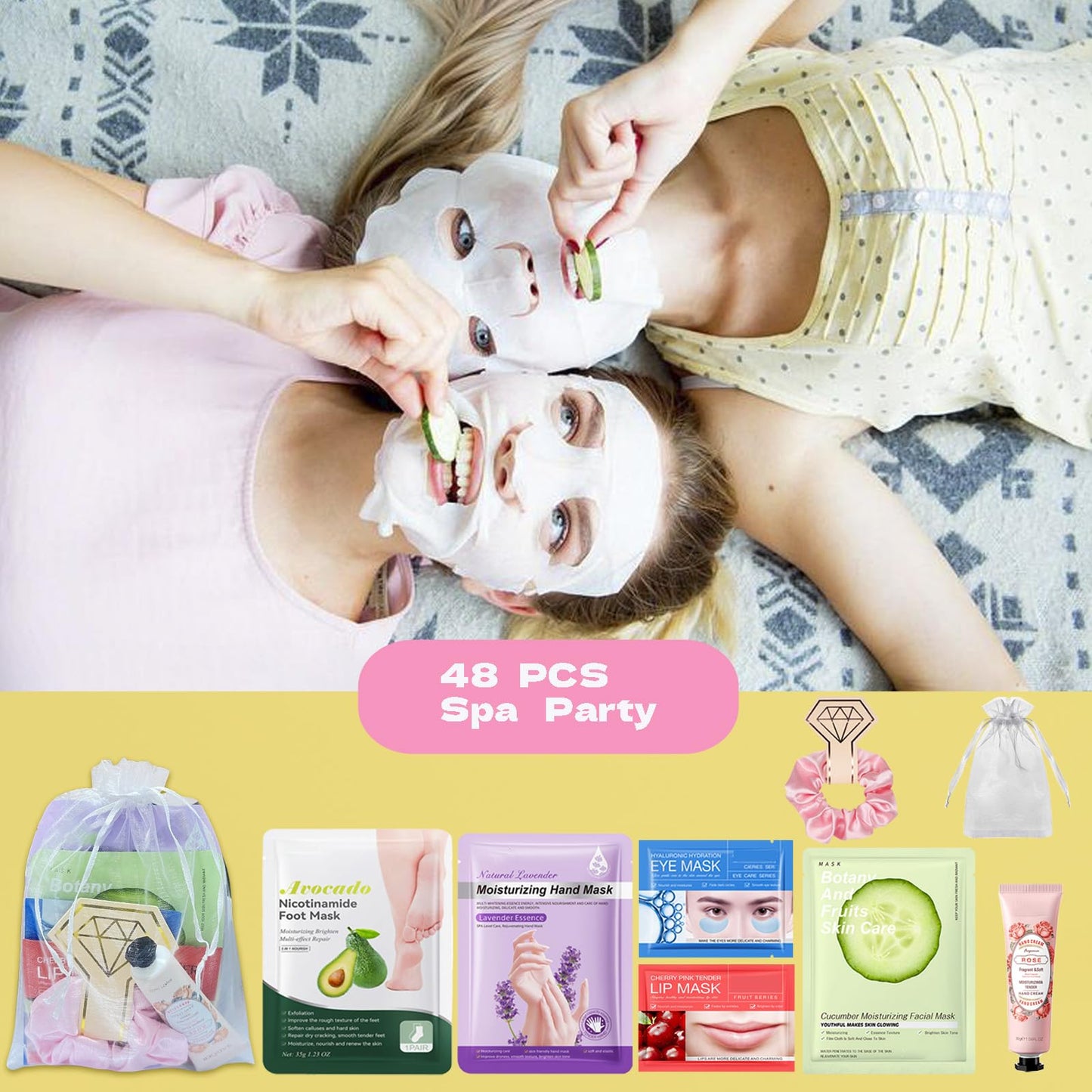 Spa Party Supplies for Women, Spa Party Favors,Facial Masks,Foot Mask,Under Eye Patches,Hand Mask,Hand Cream,Lip mask,Spa Day Kit,Birthday Pool Party Gifts for Women Sleepover,Baby Shower Favors