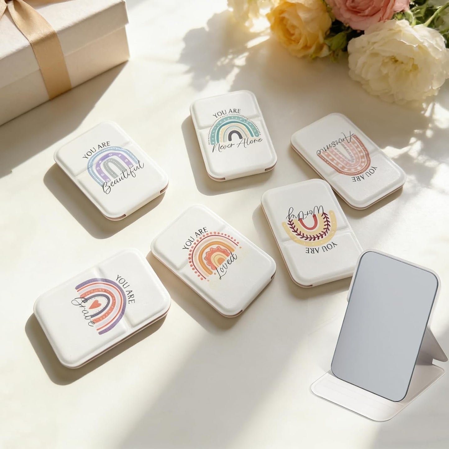 Boho Rainbow Compact Mirror Set - 12 Mini Purse Mirrors with Inspirational Quotes | Perfect Gifts for Women, Teachers & Nurses