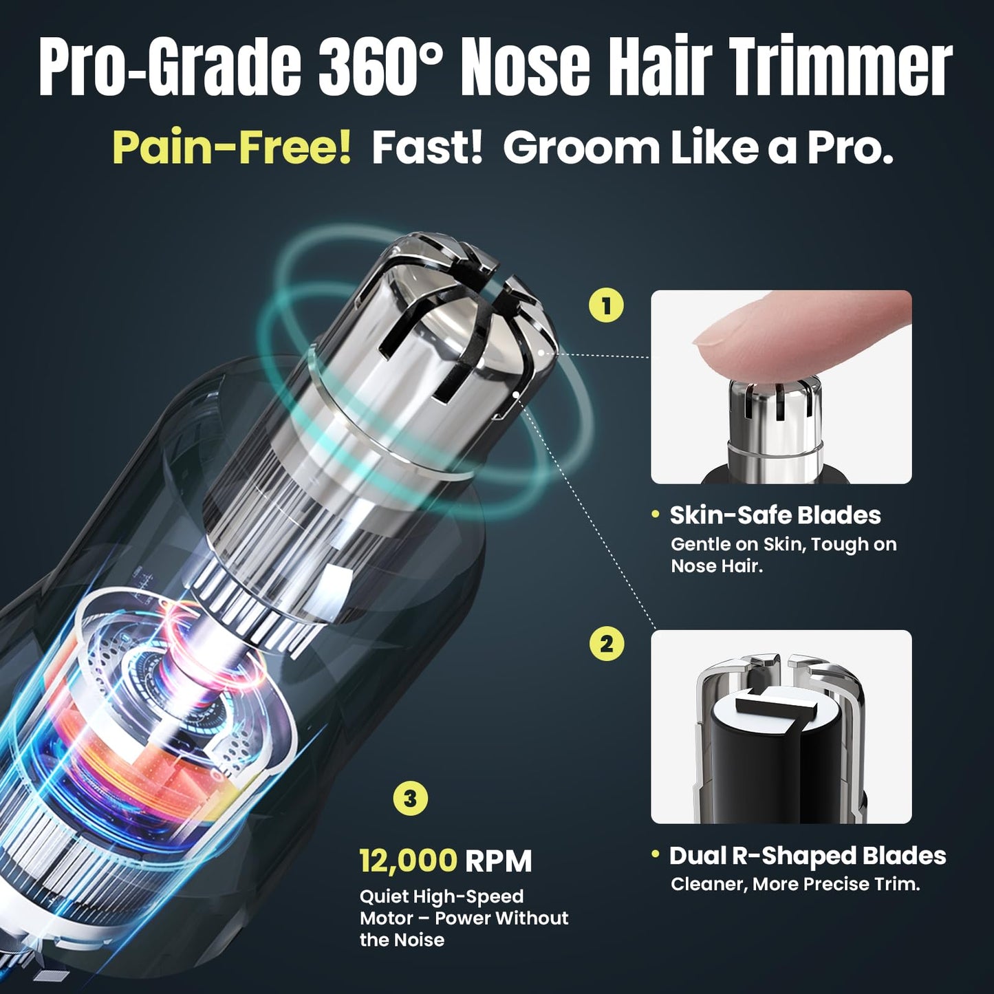 Kynor 3-in-1 Nose Hair Trimmer for Men & Women – Electric Ear and Nose Hair Trimmer, Eyebrow Trimmer, USB-C Rechargeable Facial Hair Removal Device, Stainless Steel Blades, Digital LED Display
