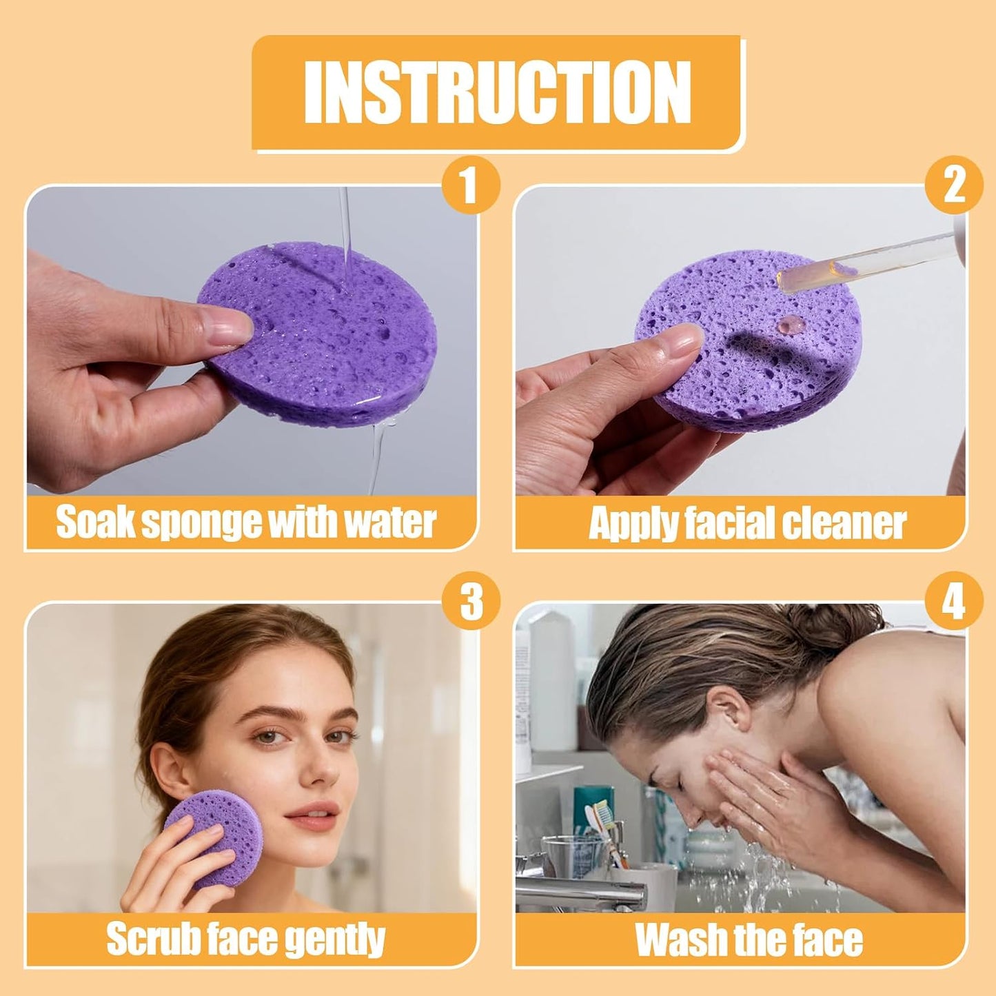 Compressed Facial Sponges - 80 Count Reusable Face Cleansing Pads | Gentle Exfoliating Makeup Removal Sponges for Deep Cleansing