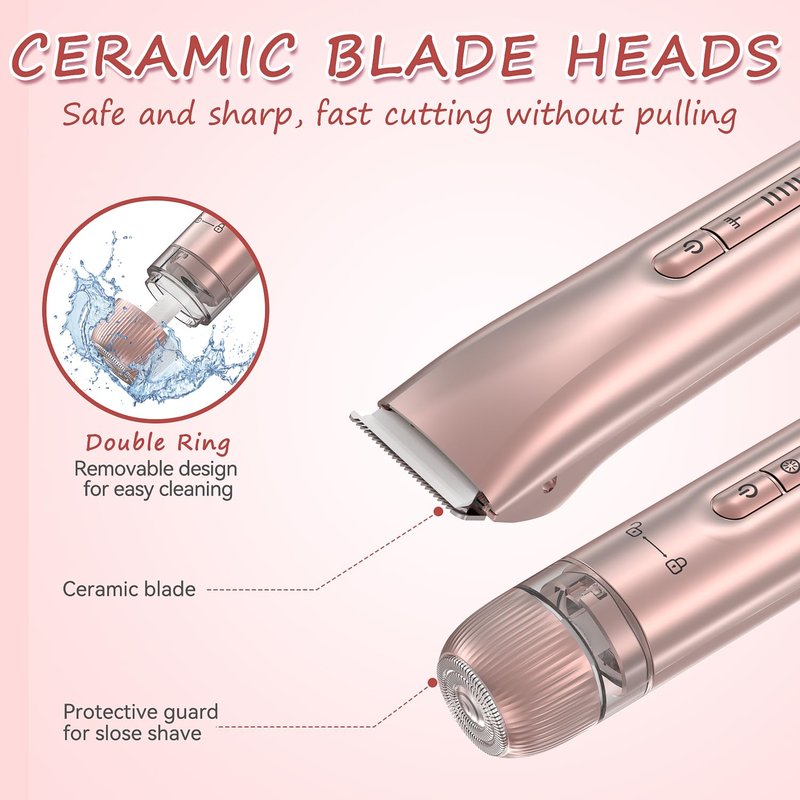 Bikini Trimmer for Women, Painless Dual Head Shaver for Sensitive Skin