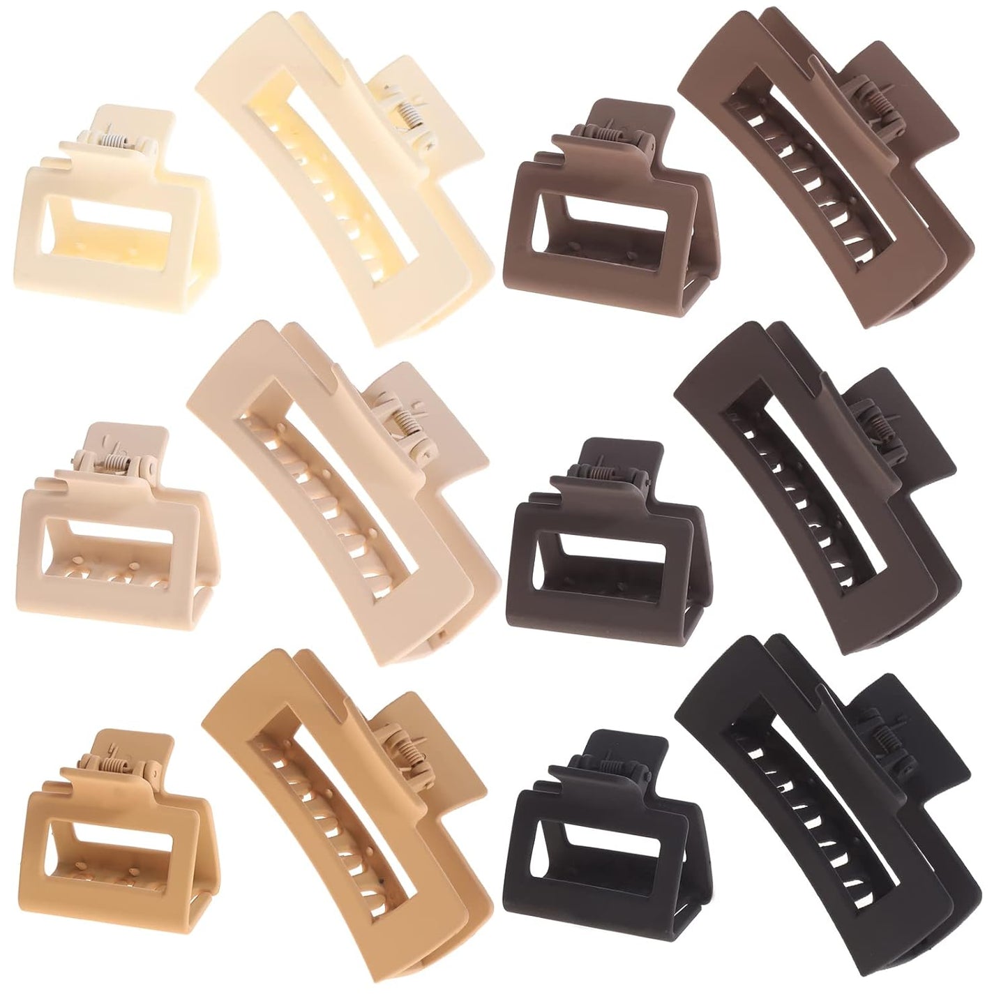 Black Square Claw Clips - 12 Pack Non-Slip Matte Hair Clips for Women | Strong Hold for Thick & Thin Hair