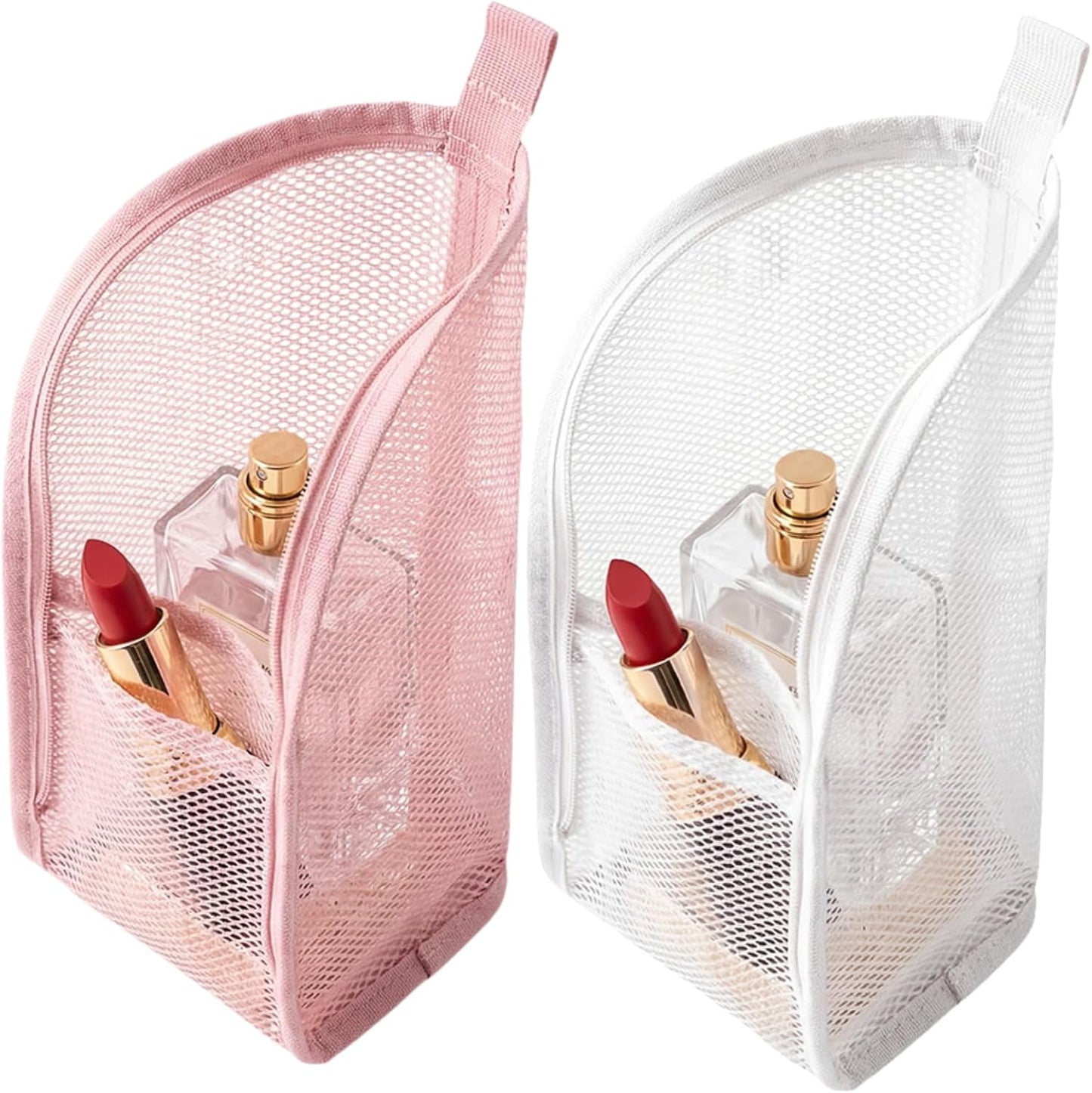 Lightweight Travel Toiletry Bag - Waterproof Foldable Cosmetic Organizer | Compact Design in White & Pink