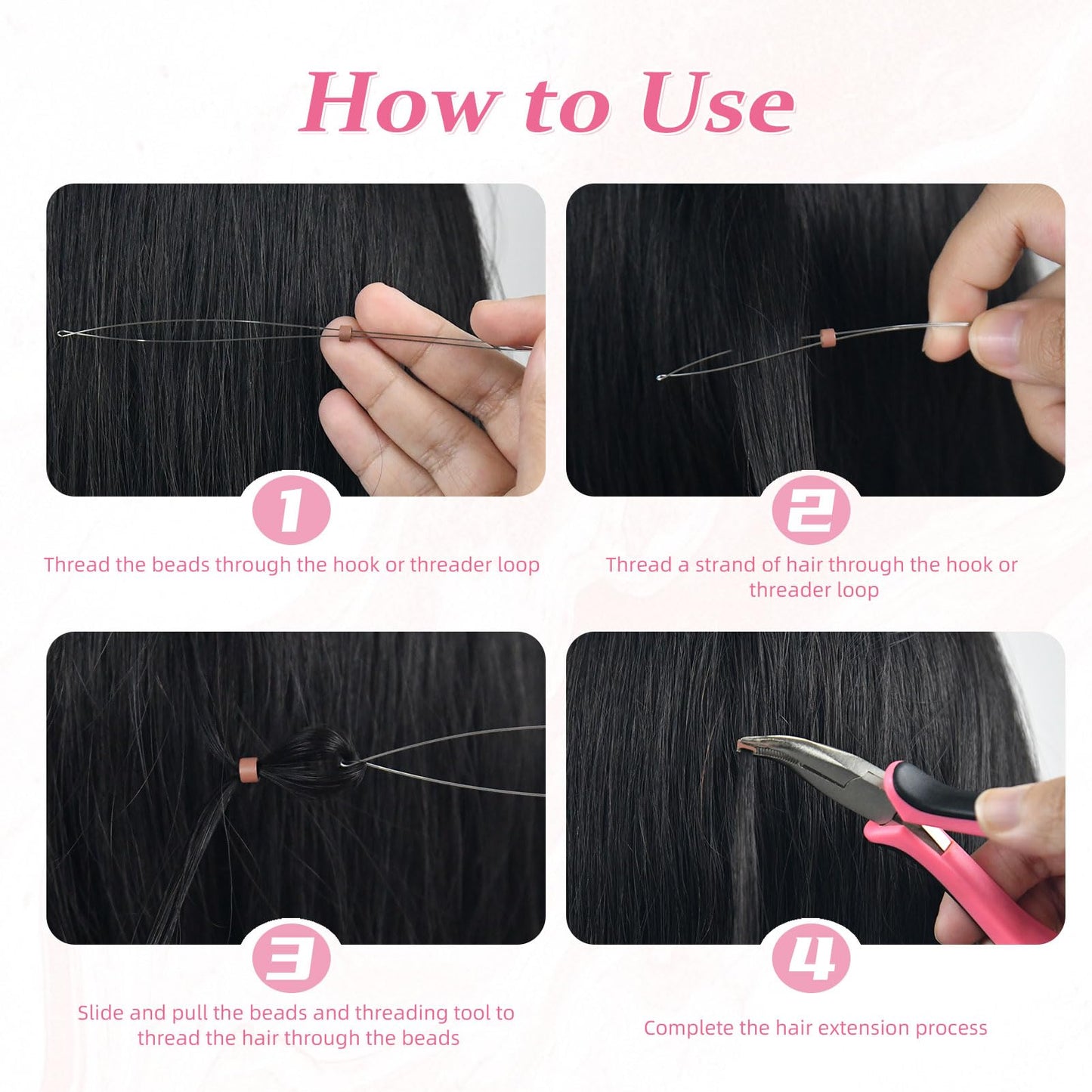 Vlasy Hair Extension Pliers,3PCS Hair Extension Tools for Micro Link Nano Ring Installation and Removal,Hair Tinsel or Feather Tool for Professional Styling (Pink)