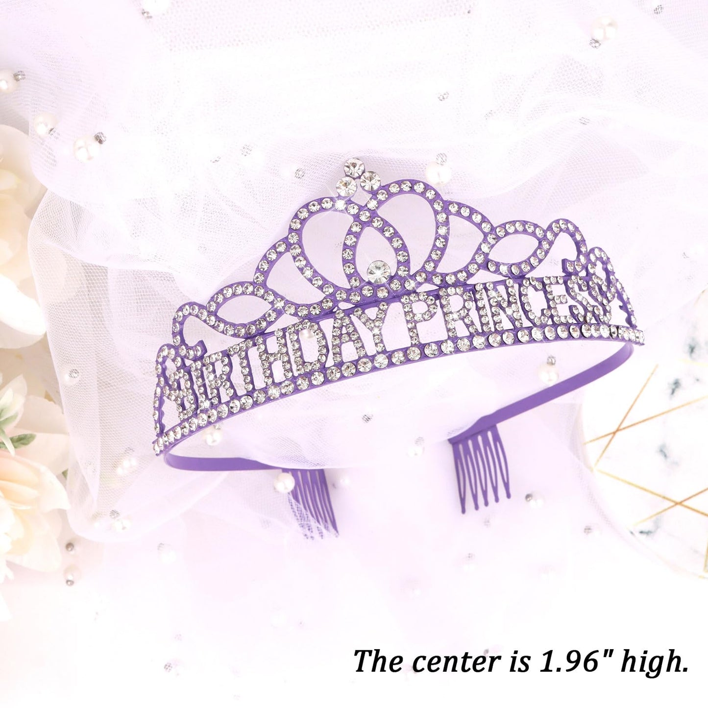 CIEHER Purple Birthday Crown and Princess Sash Set, Birthday Girl Decorations for Women and Girls