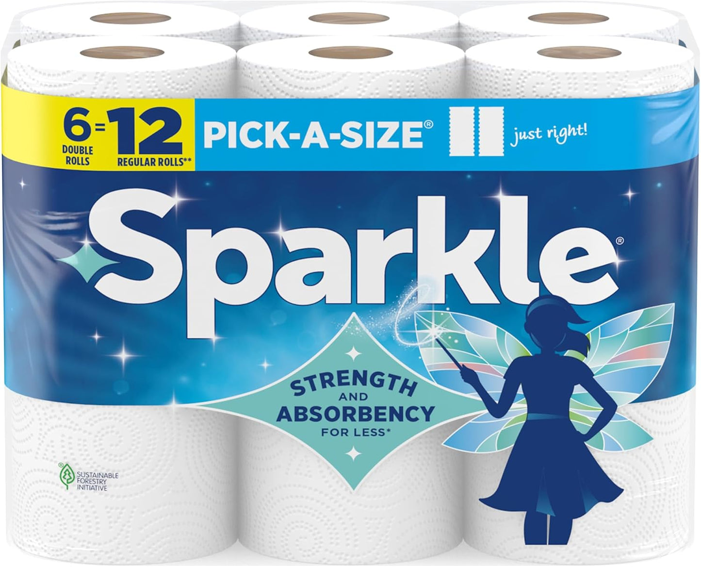 Sparkle Paper Towels - Pick-A-Size 2-Ply Kitchen Towels | 6 Double Rolls (660 Sheets) for Everyday Cleanup