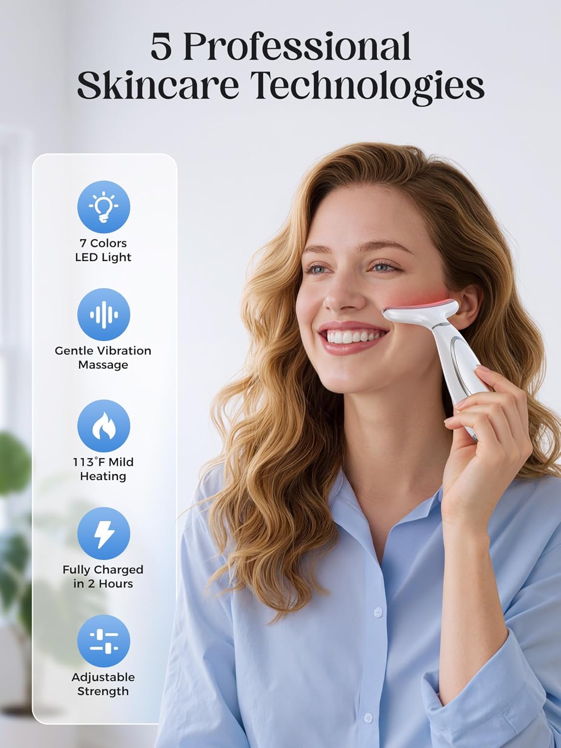 Red Light Therapy Device - Anti-Aging Face & Neck Massager | 7-Color LED Phototherapy, Rechargeable, Firming Tool