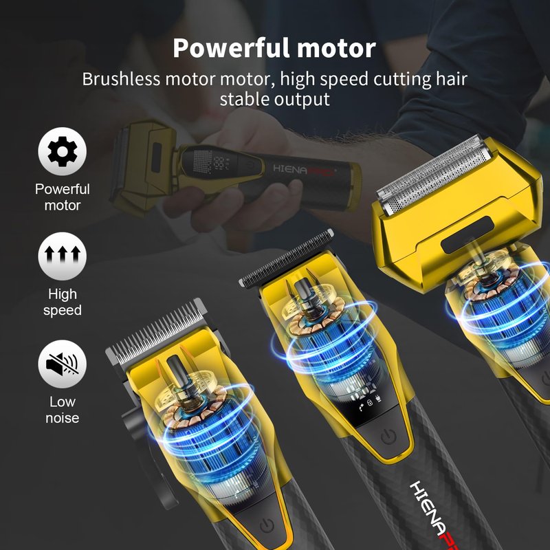 HIENA PRO Professional Cordless Hair Clippers for Men, Zero Gap Beard Trimmer & Foil Shaver Set, Rechargeable Barber Clipper Kit and Hair Cutting Set