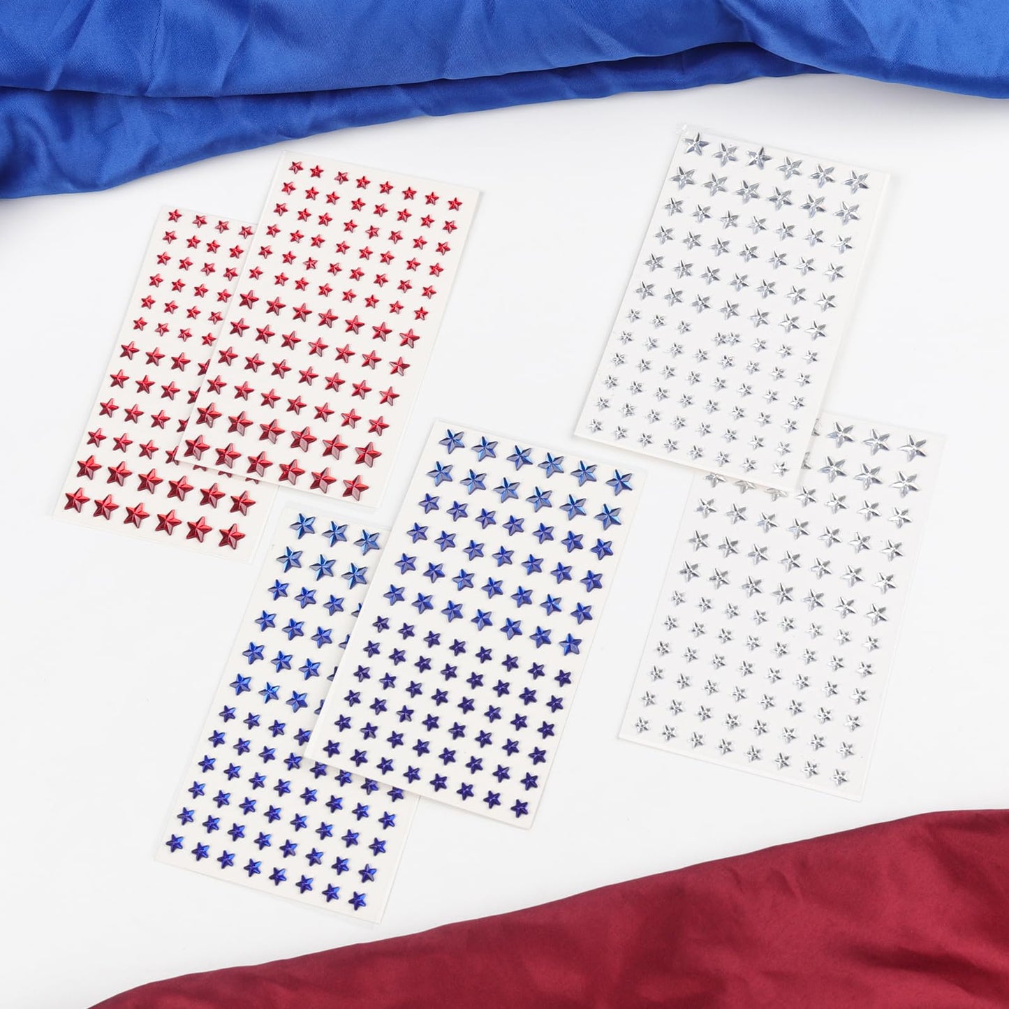 Patriotic Star Rhinestone Face Stickers Set - 6 Sheets Red White Blue 3D Self-Adhesive Stars, Multi-sized Bling Gem Stickers for 4th of July, Independence Day Party, Nail Art, Face Decor, DIY Crafts