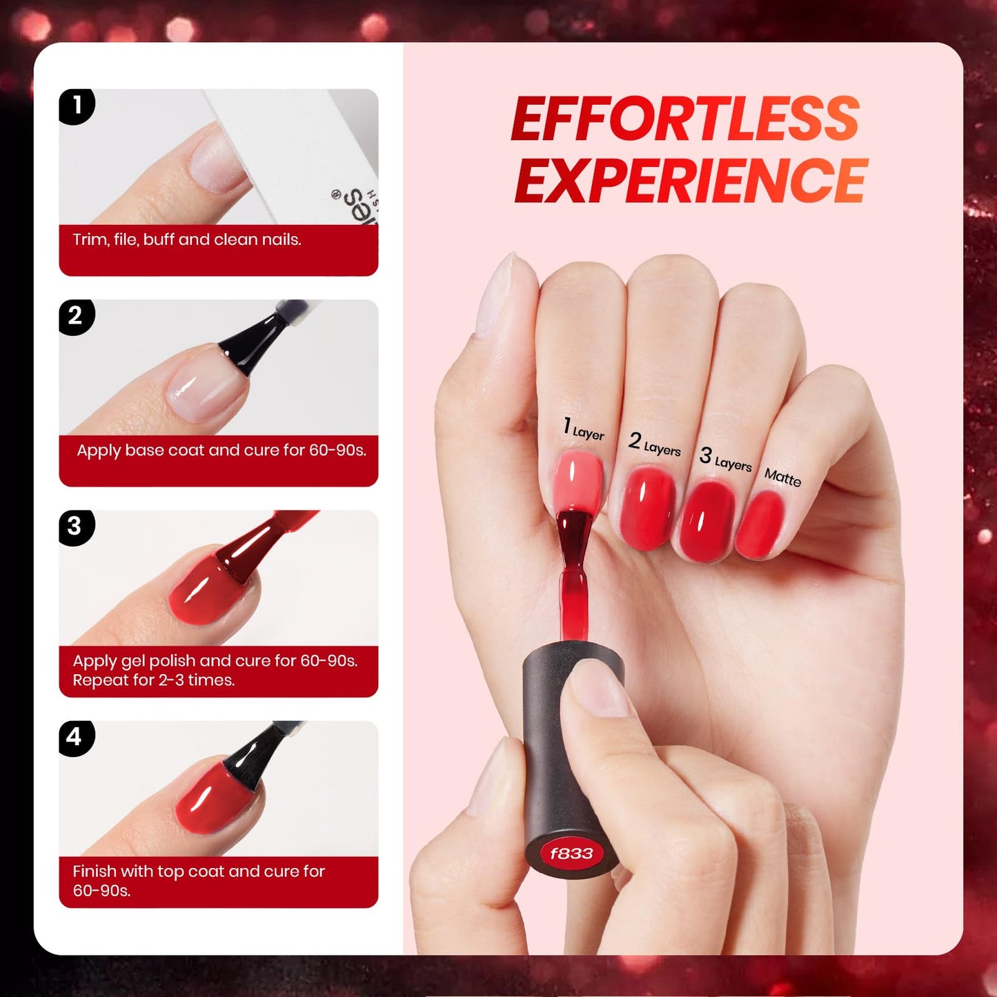 Beetles Red Jelly Gel Nail Polish Set, Luminous Ruby Red Gel Polish
