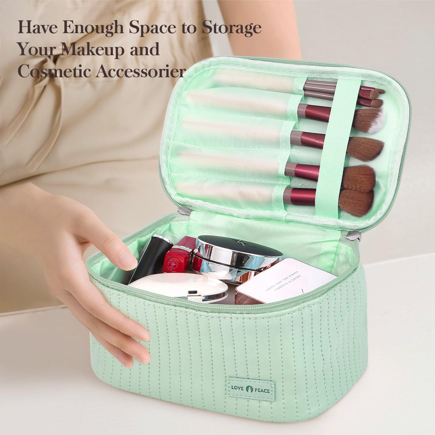 Yuilgdo Makeup Bag Travel Cosmetic Bag, Large Capacity Makeup Organizer Bag and Storage, Portable PU Leather Pouch Toiletry Bag Make up Organizer, Cosmetic Bags for Women