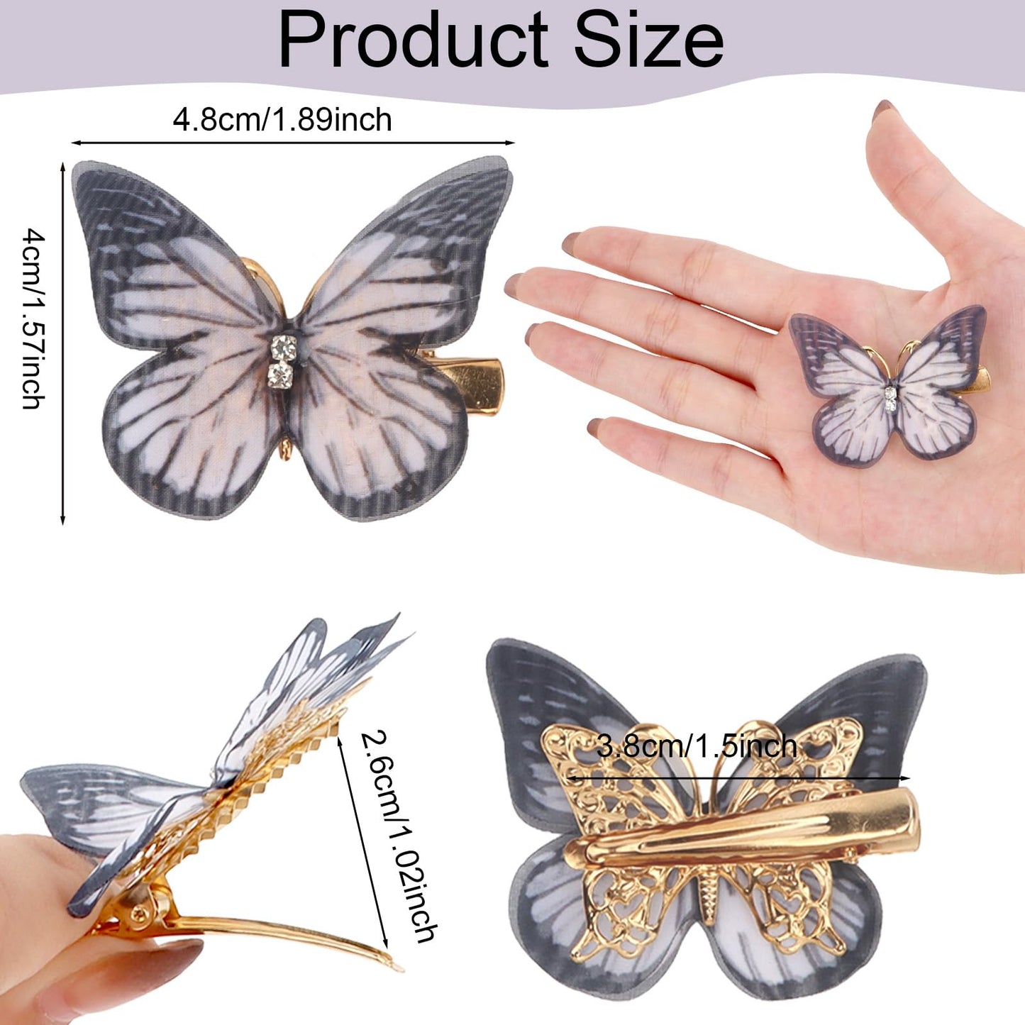 WHAVEL Butterfly Hair Clips for Girls 12PCS Cute Mesh Butterfly Clip Sparkling Fairy Hair Accessories for Daily, Cosplay & Halloween