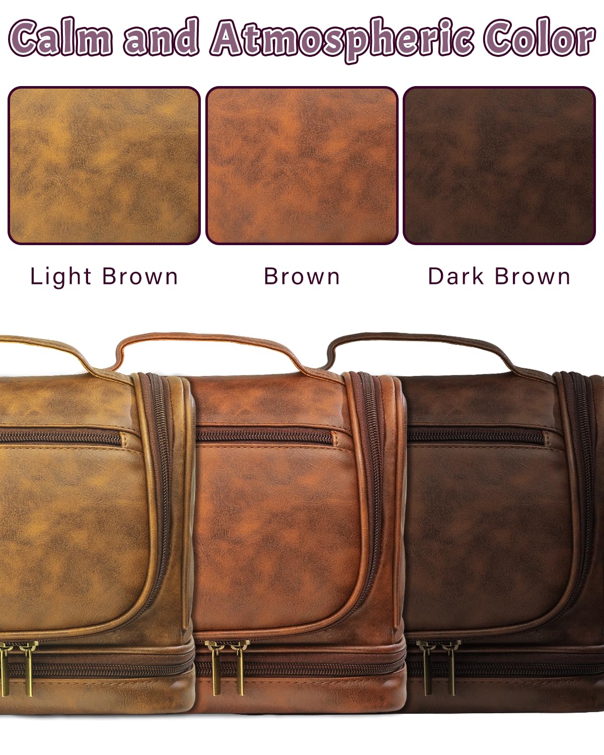 PUREFLY Personalized Toiletry Bag for Men, Gifts for Men, Him, Custom Leather Handcrafted Hanging Travel Shaving Kit Bathroom Organizer Cosmetic Bags with Hook, Engraved with Name & Initial