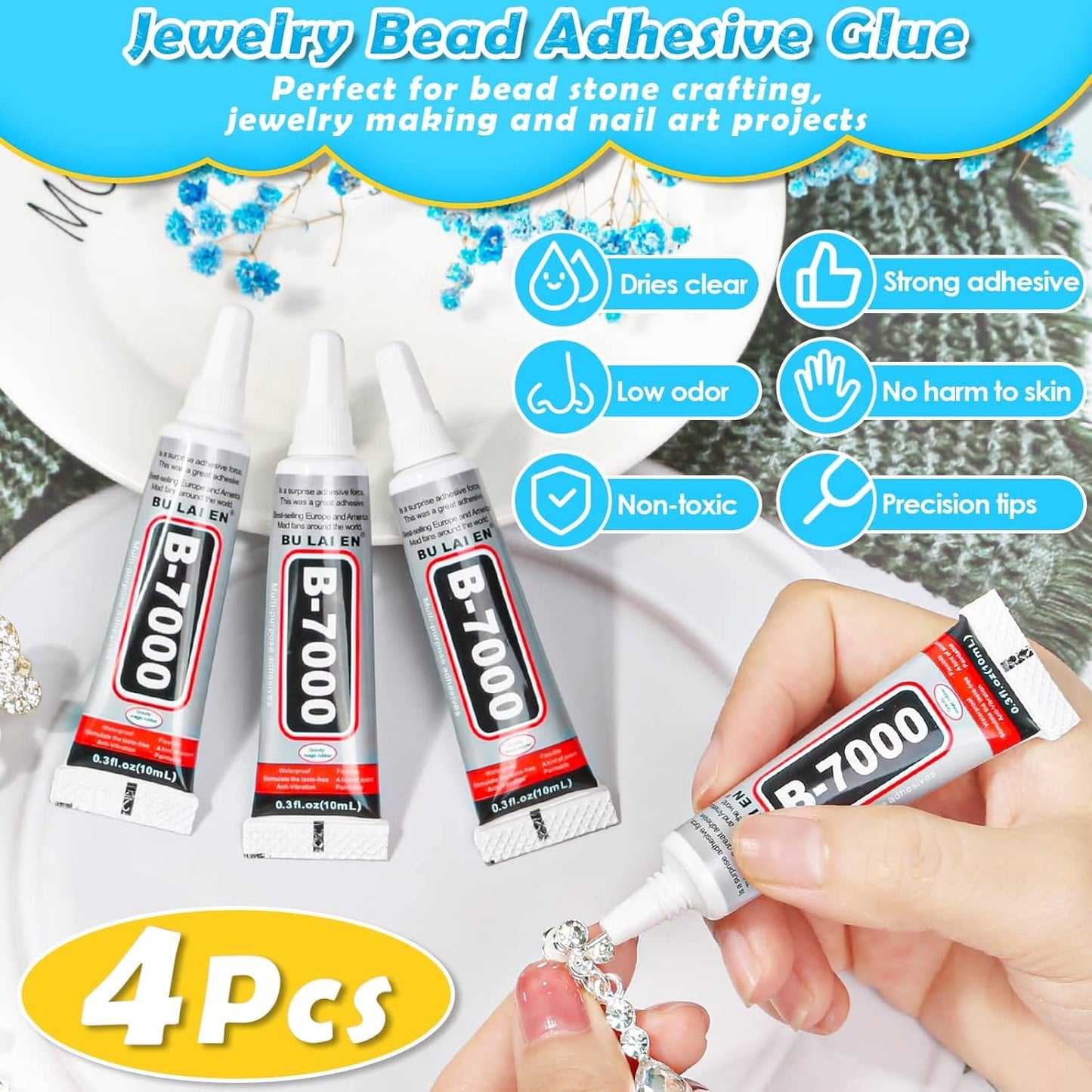 Shynek B7000 Jewelry Glue - Rhinestones & Gems Adhesive for Crafts | 6300 Pcs with Picker Pencil for Diamond Art
