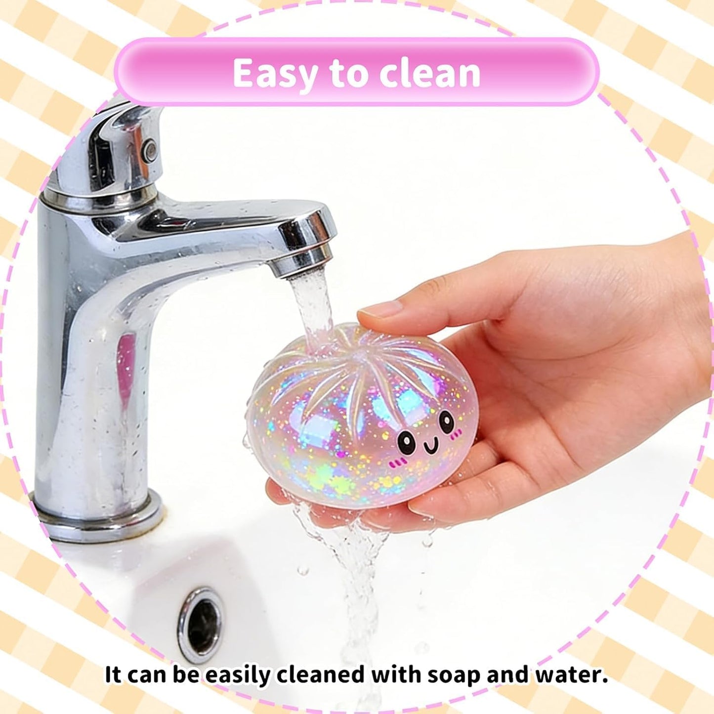 Glitter Dumpling Squishy - Soft Stress Relief Fidget Toy | Mini Food Steamer Design, White