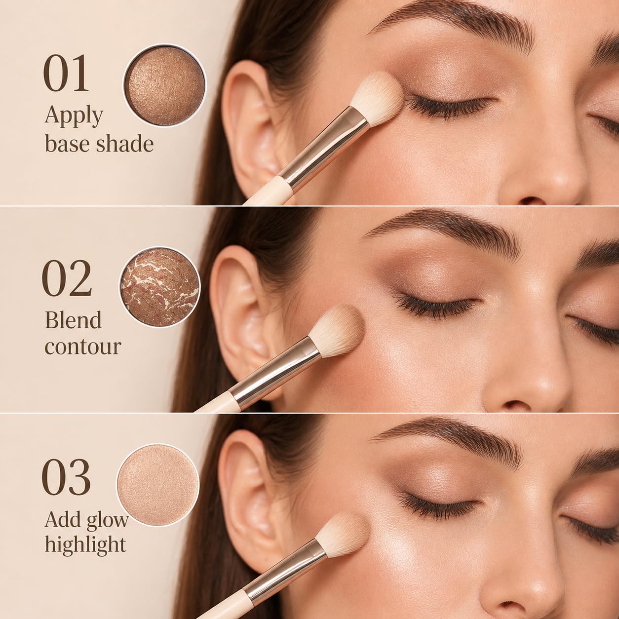 Baked Face & Eye Makeup Palette - Bronzer, Blush, 2 Highlighters & 3 Eyeshadows | Smooth Blendable Powder, Neutral Shades, Travel Compact Gift Set for Women