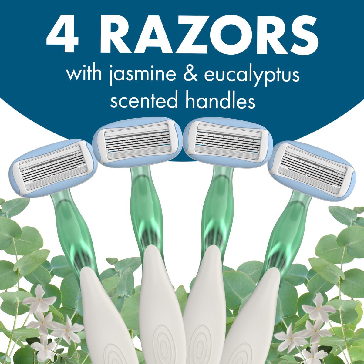 BIC Soleil 5 Escape Women's Disposable 5-Blade Razors, Jasmine & Eucalyptus Scented Handles for Smooth Summer Shaves, 4-Pack