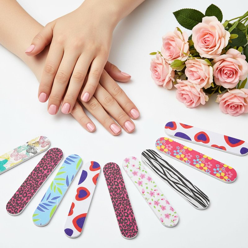 PEOVLVN 20Pcs Mini Nail Files Bulk Emery Boards for Acrylic & Natural Nails Colorful Floral Double Sided Mini Nail Buffer Manicure Tools for Women Girls Home and Salon Use