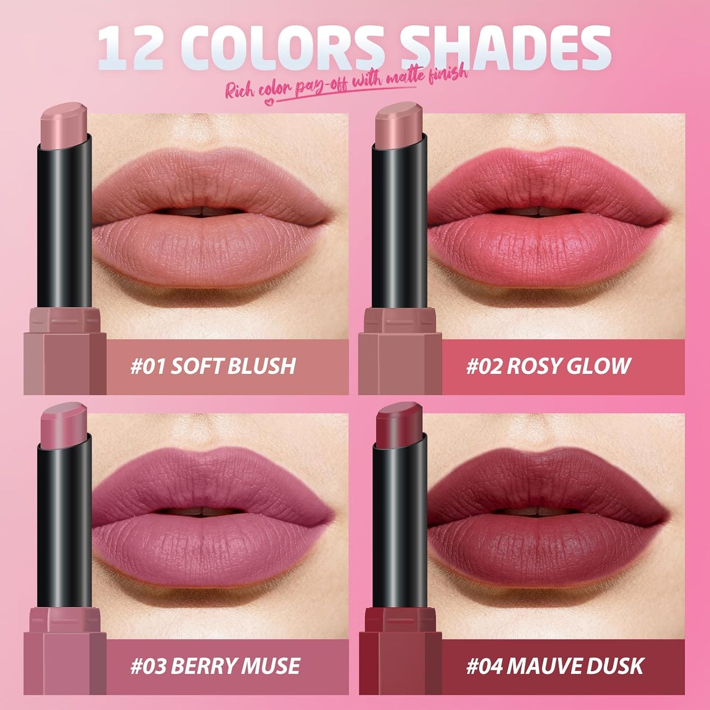 10Pcs Velvet Matte Lipstick Set - High Pigment, Long-Lasting, Waterproof | Soft Dark Nude Shades for Women