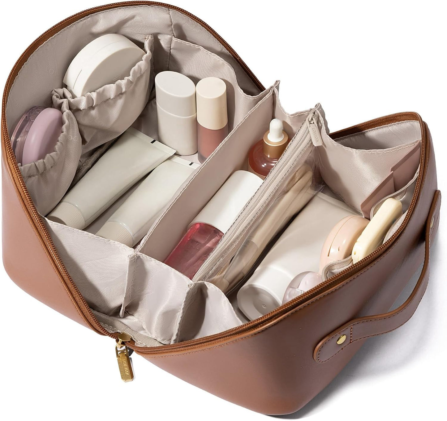 Travel Makeup Bag for Women - Large Capacity Cosmetic Organizer | Waterproof PU Leather, Portable Toiletry Pouch
