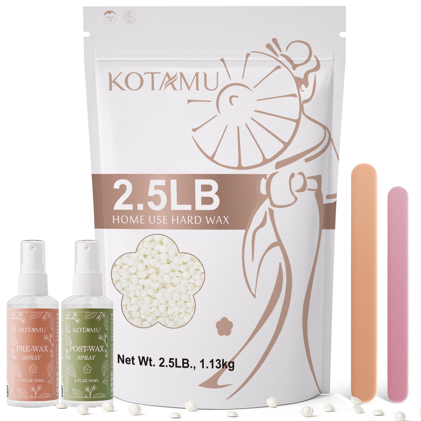 KOTAMU Hard Wax Beads, 2.5lb Waxing Beads for Full Body Bikini Brazilian Facial Leg Sensitive Skin Hair Removal, Unscented Wax Beans Target All Hair Types, Ideal for Women Men at Home & Salon Waxing