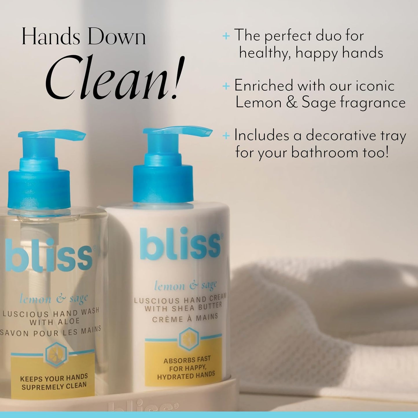 Lemon & Sage Happy Hands Duo - Hydrating Hand Wash & Nourishing Cream Set | Decorative Tray Included