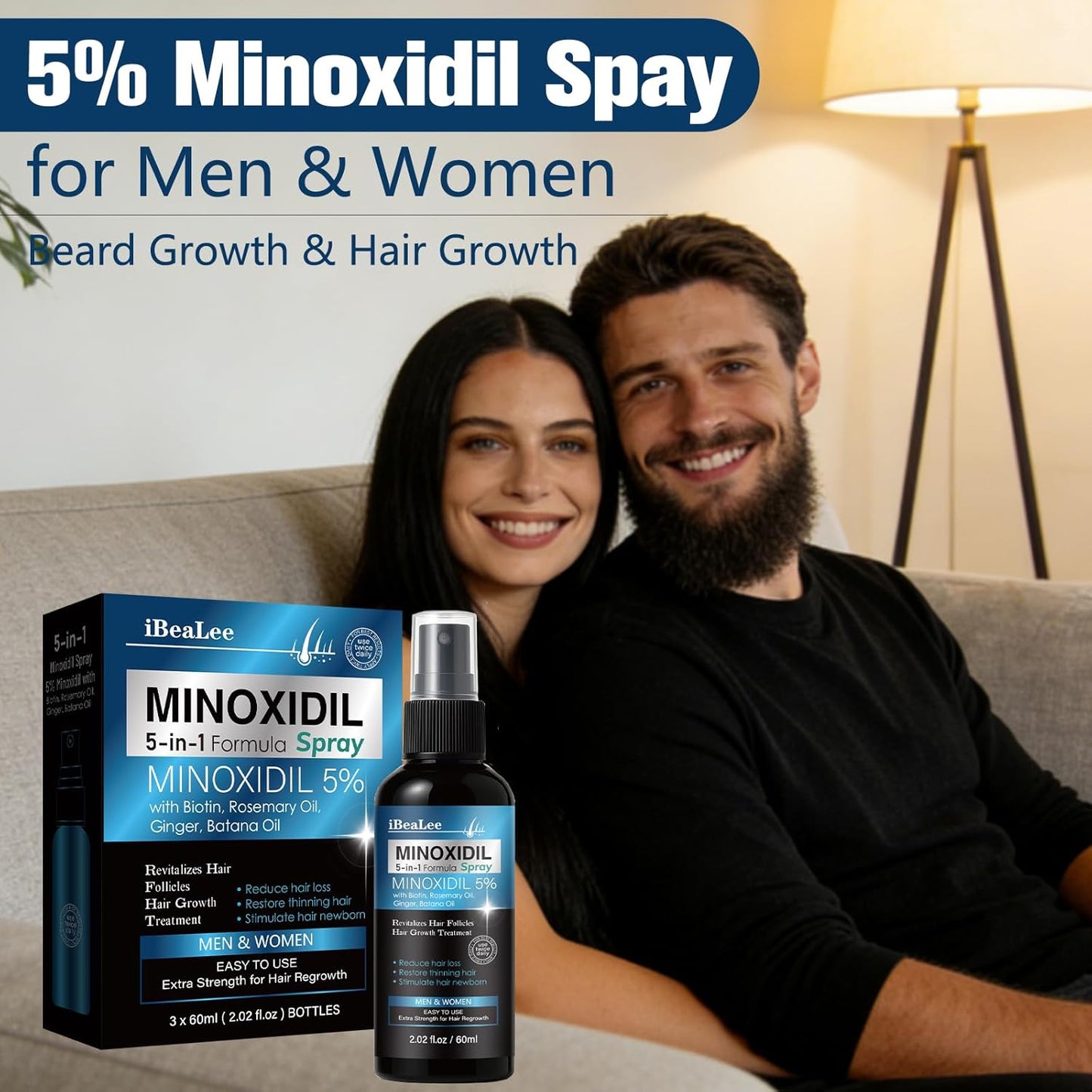 Minoxidil Hair Growth Serum for Men & Women | Biotin & Rosemary Infused | 3 Bottles for Thicker, Fuller Hair