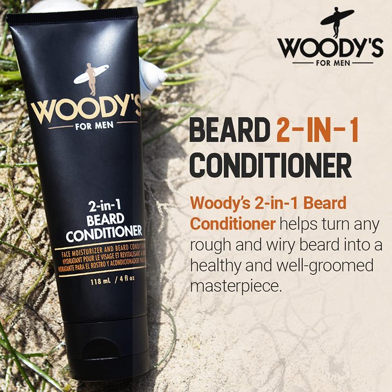 Woody's 2-in-1 Beard Conditioner – Face Moisturizer & Conditioner for Dry Flaky Beards with Botanicals, Beard Softener for Men, 4 oz