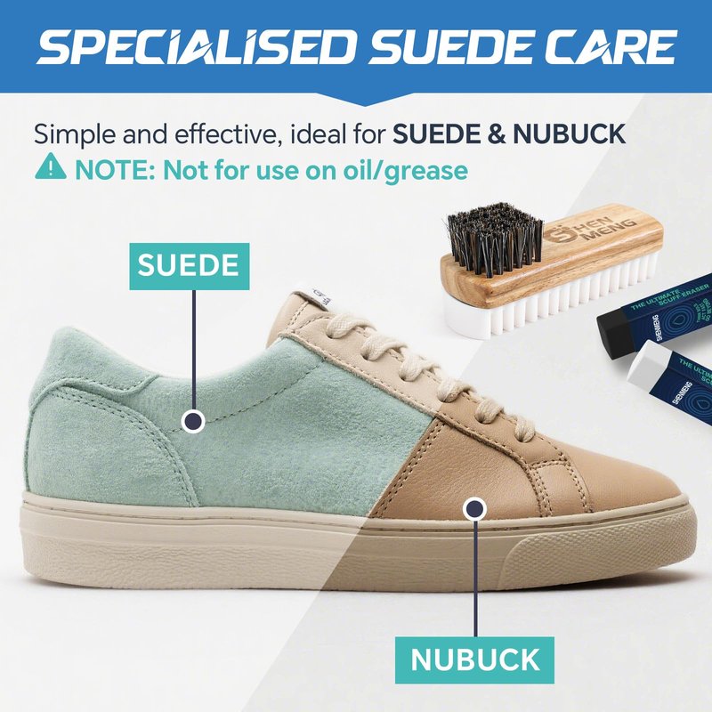 SHENMENG Suede & Nubuck Cleaner Kit, 2-in-1 Suede Brush & Horsehair Brush, White/Black Cleaning Eraser Block - Eliminate Stains, Remove Spots, Restore Nap, for Leather Shoes, Boots, Bags, Clothes