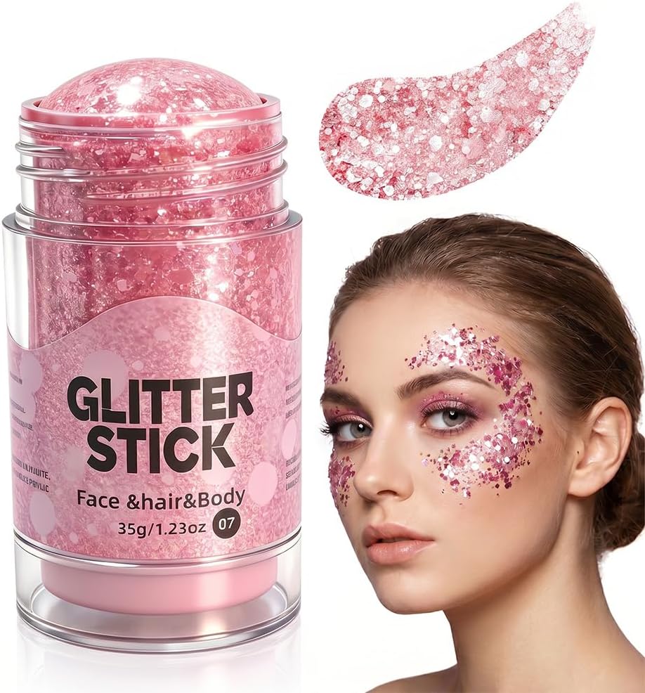 Body Hair Glitter Stick - Red, White & Blue Waterproof Face & Body Makeup for 4th of July | Festival Party Accessory
